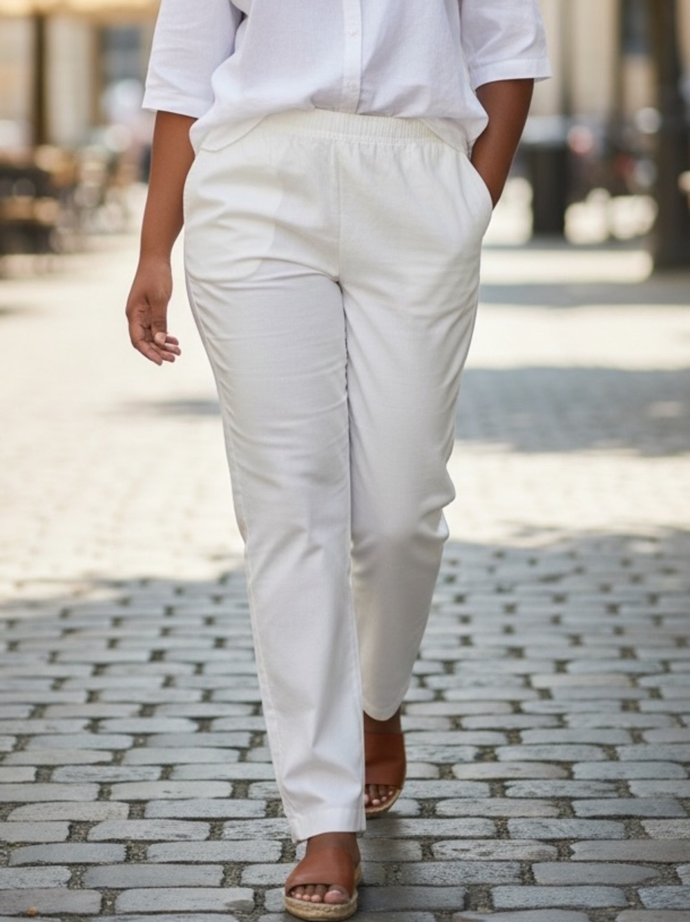 Briggs Vintage Women's White Pull-On Elastic Waist Straight-Leg Pants SZ 16P EUC